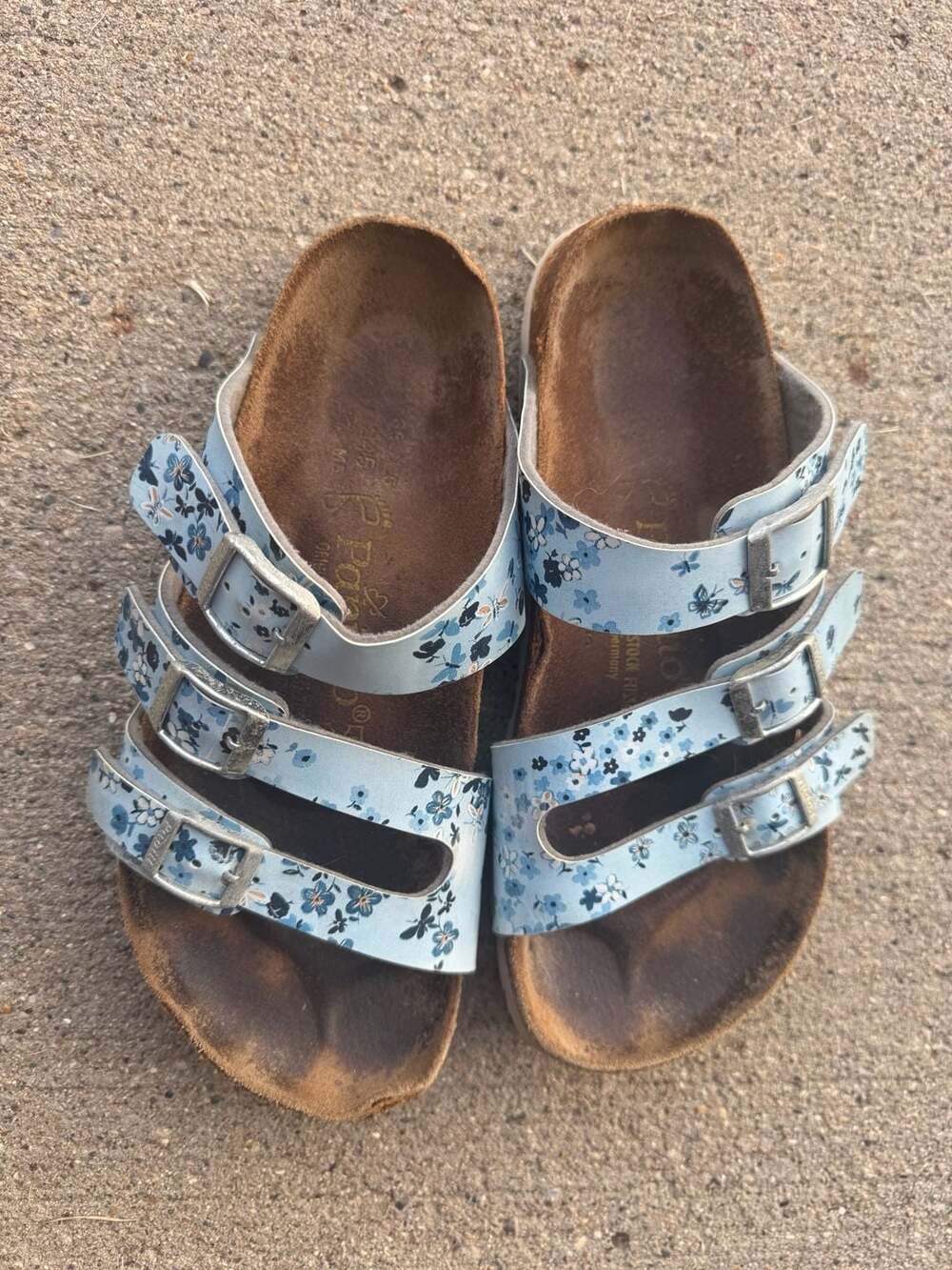 Birkenstock Birki's Double Strap Sandals Blue Flower Floral Women's Size 5 / 5.5